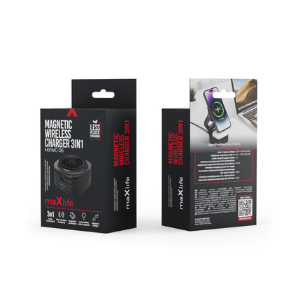 Carregador de Rede Sem Fios MaXlife MXWC-06 3em1, 15W, 1.67A, Preto