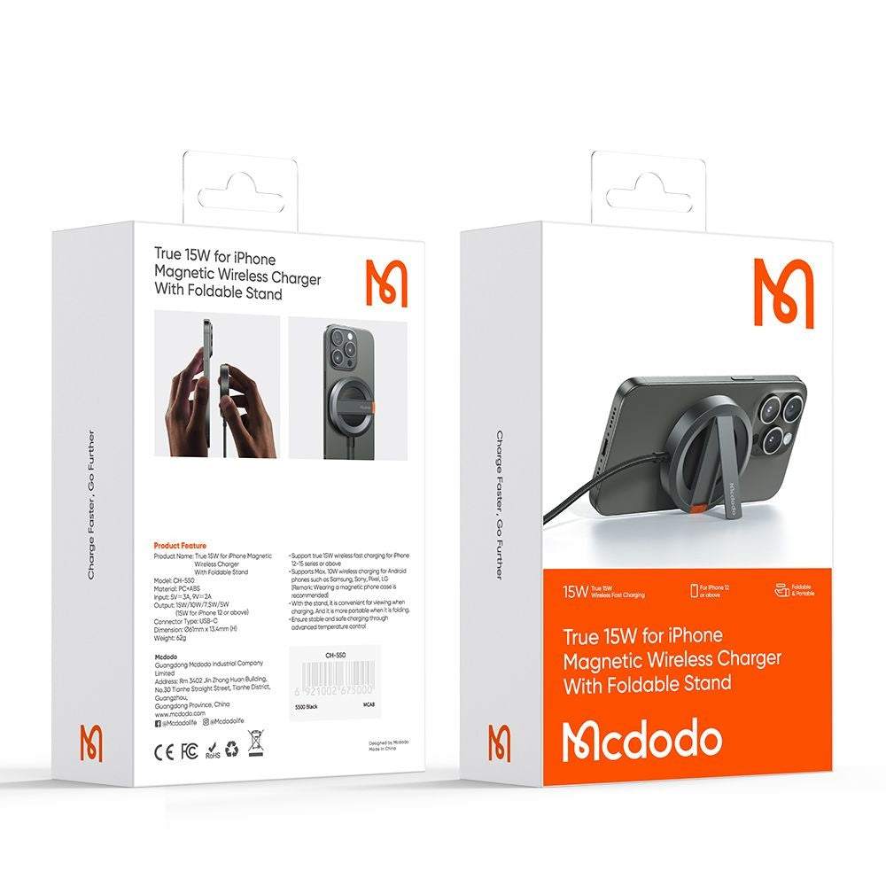 Carregador de Rede Sem Fio McDodo CH-5500, 15W, 1.67A, Cinzento