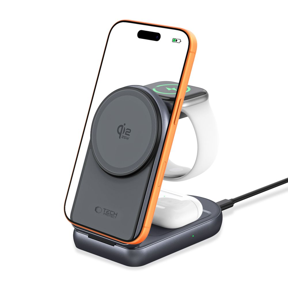 Carregador de Rede Wireless Tech-Protect A53 3em1, 25W, Cinzento