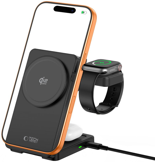 Carregador de Rede Wireless Tech-Protect A56 3em1, 25W, Preto