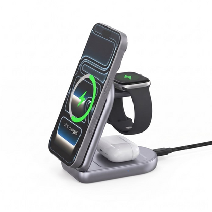 Carregador de Rede Wireless Tech-Protect A53 3em1, 25W, Cinzento