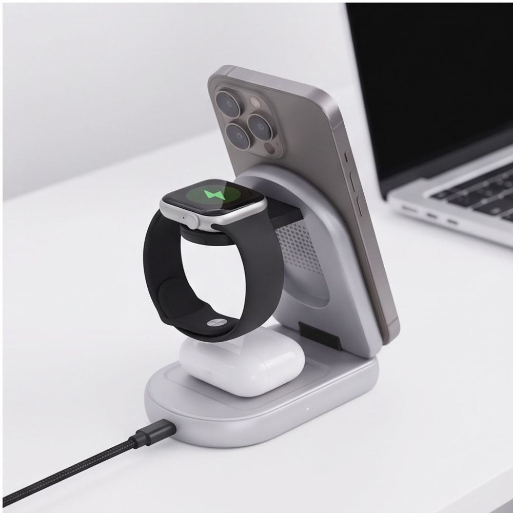 Carregador de Rede Wireless Tech-Protect A53 3em1, 25W, Cinzento
