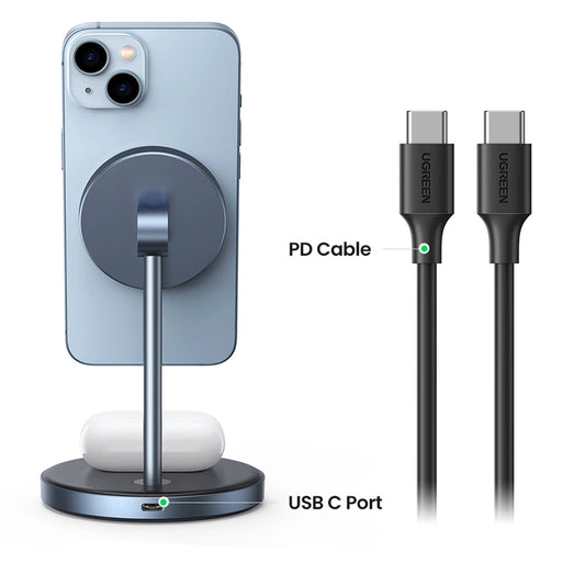 Carregador de Rede Sem Fios UGREEN CD317 2in1, 20W, 1.67A, Preto