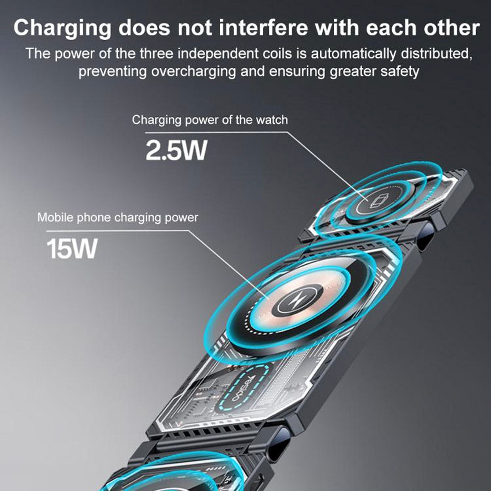 Yesido DS25 3in1 Wireless Network Charger, 15W, 1.67A, Black