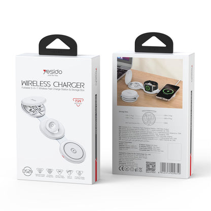 Carregador de Rede Sem Fios Yesido DS29 5in1, 15W, 1.67A, Branco