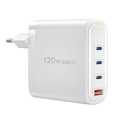 Carregador de rede WiWu Wi-U020, 120W, 3A, 1 x USB-A - 3 x USB-C, branco 