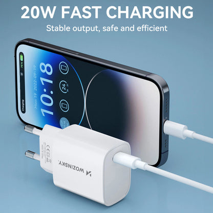 Carregador de Rede WZK WGWCCW, 20W, 3A, 1 x USB-C, Branco