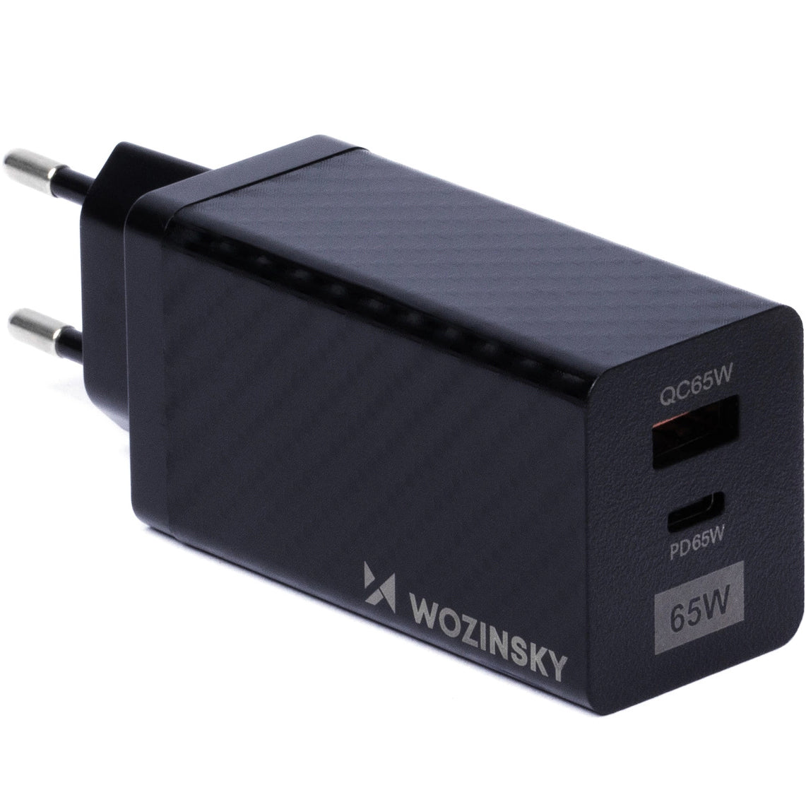 Carregador de rede WZK WWCG01, 65W, 3A, 1 x USB-A - 1 x USB-C, preto 