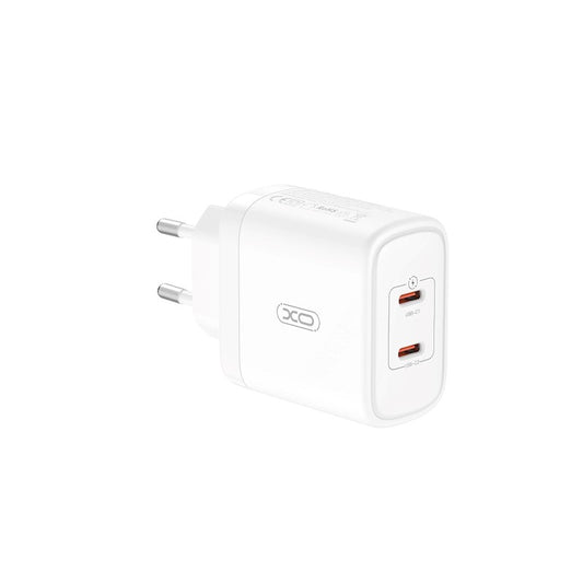 Carregador de rede XO Design CE08, 50W, 3A, 2 x USB-C, branco