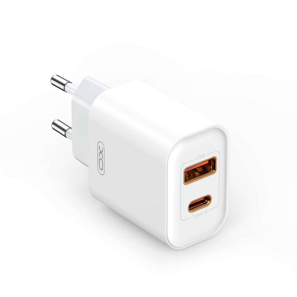 Carregador de Rede XO Design BPCE12, 20W, 3A, 1 x USB-A - 1 x USB-C, Branco