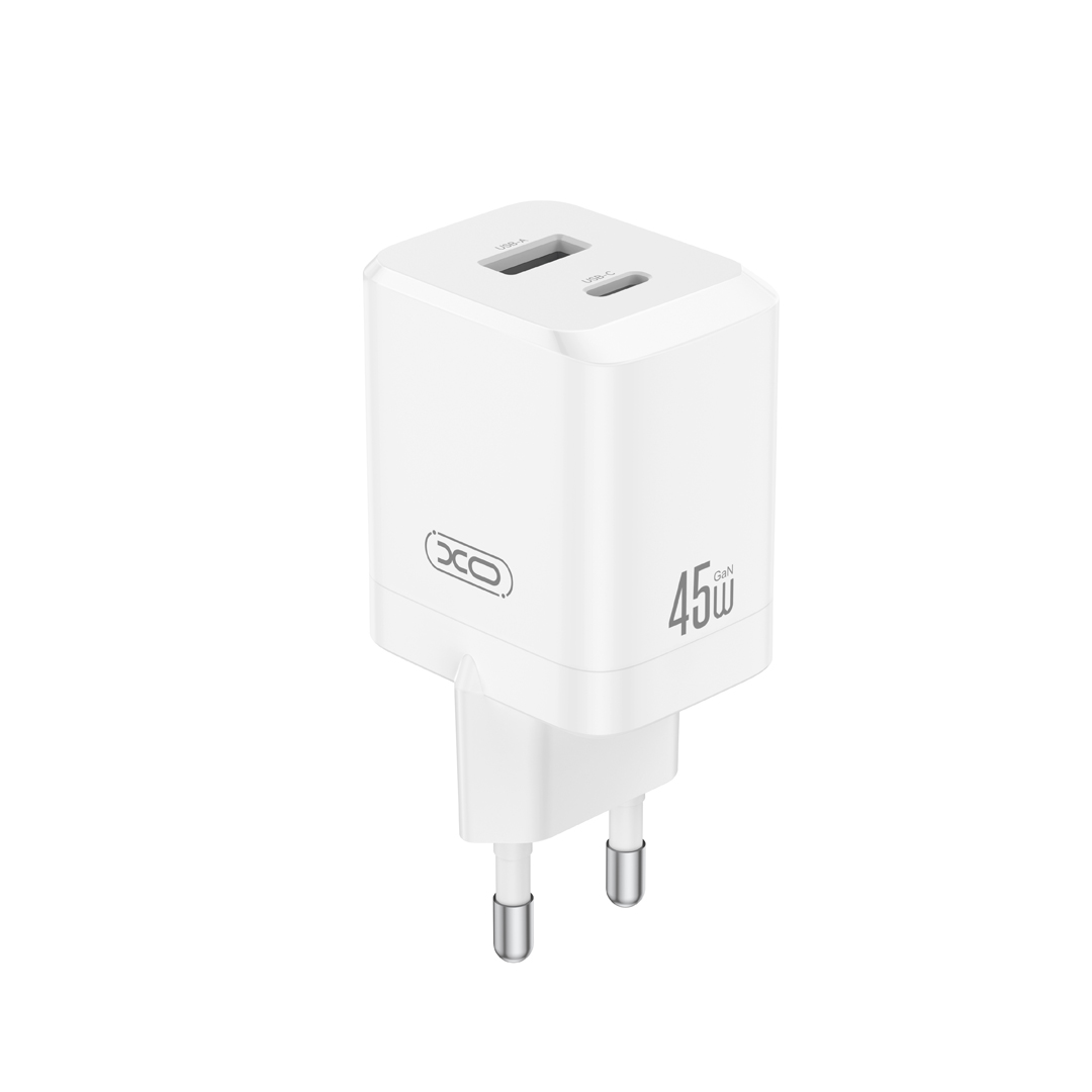 Carregador de Rede XO Design CE36, 45W, 3A, 1 x USB-A - 1 x USB-C, Branco