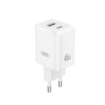 Carregador de Rede XO Design CE36, 45W, 3A, 1 x USB-A - 1 x USB-C, Branco