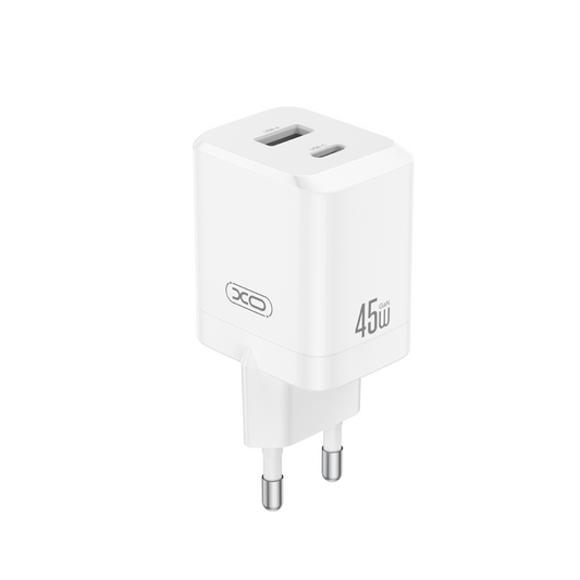 Carregador de Rede XO Design CE36, 45W, 3A, 1 x USB-A - 1 x USB-C, Branco