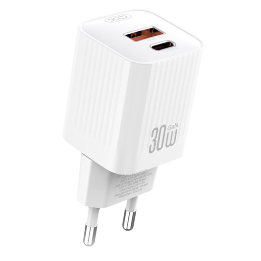 Carregador de Rede XO Design L149, 30W, 3A, 1 x USB-A - 1 x USB-C, Branco