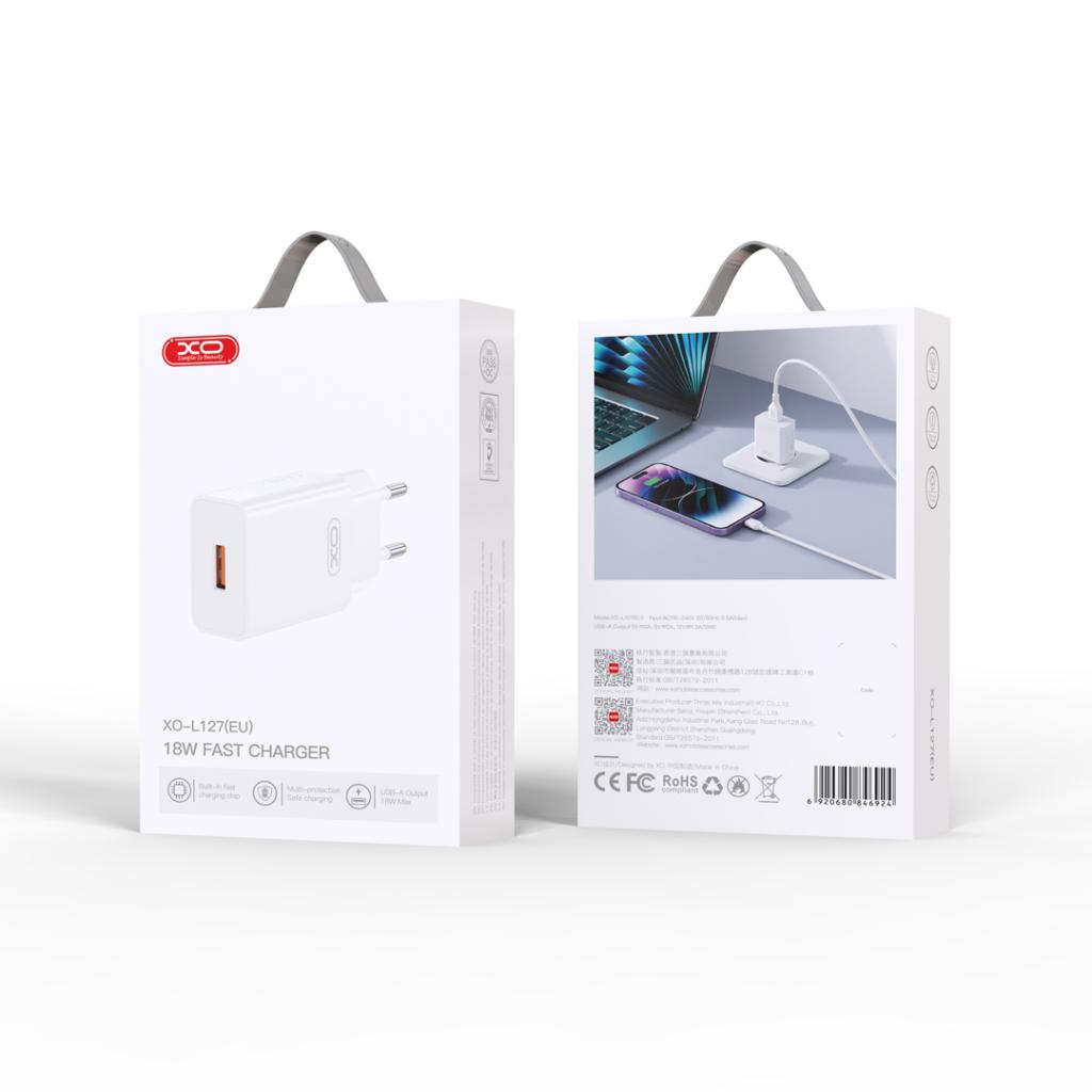 Carregador de Rede XO Design L127, 18W, 3A, 1 x USB-A, Branco
