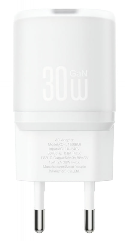 Carregador de Rede XO Design L150, 30W, 3A, 1 x USB-C, Branco