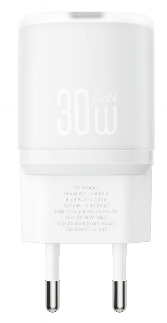 Carregador de Rede XO Design L150, 30W, 3A, 1 x USB-C, Branco