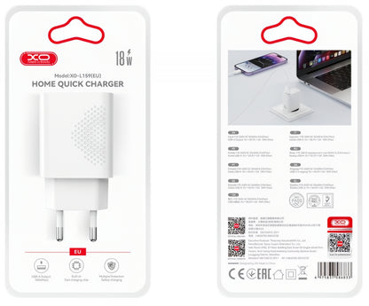 Carregador de Rede XO Design L159, 18W, 3A, 1 x USB-A, Branco