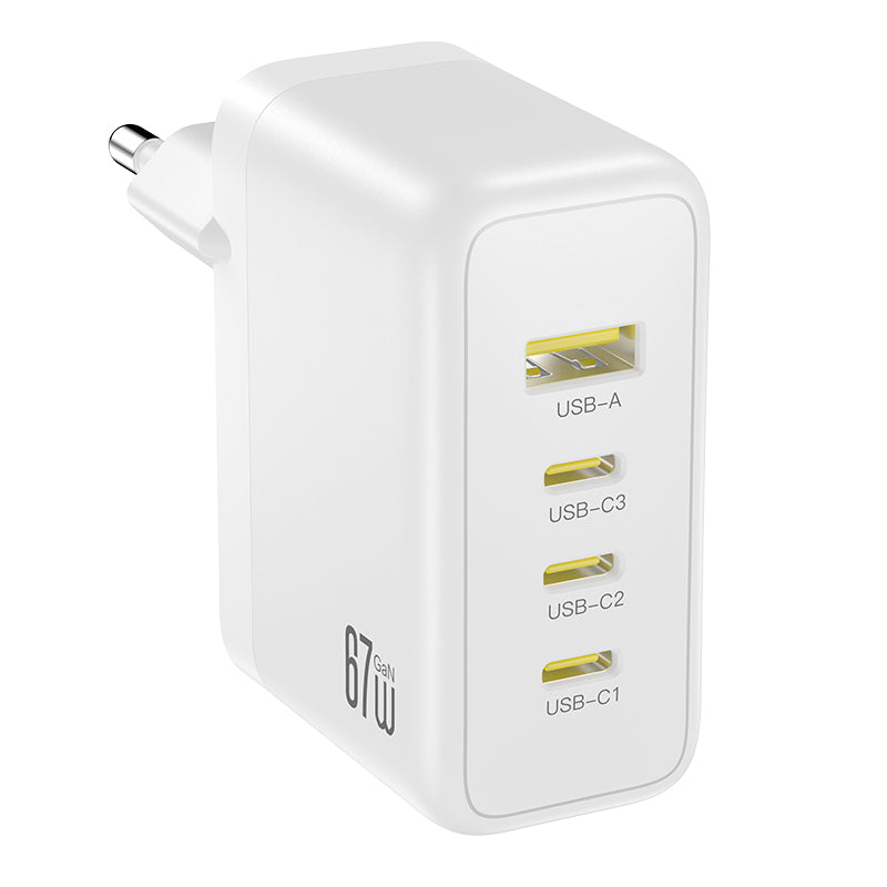 Carregador de Rede XO Design CE39, 67W, 3A, 1 x USB-A - 3 x USB-C, Branco