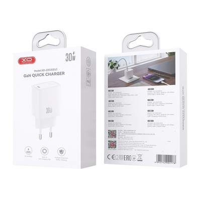 Carregador de rede XO Design CE53, 30 W, 3 A, 1 x USB-C, Branco