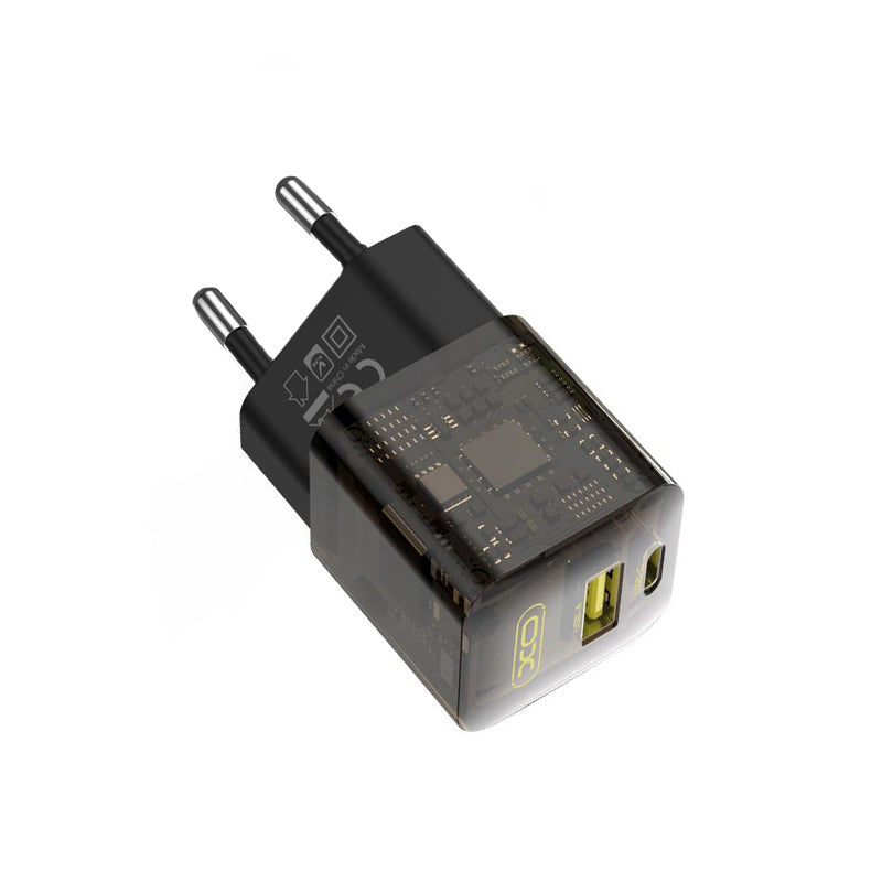 Carregador de Rede XO Design CE05, 30W, 3A, 1 x USB-A - 1 x USB-C, Castanho