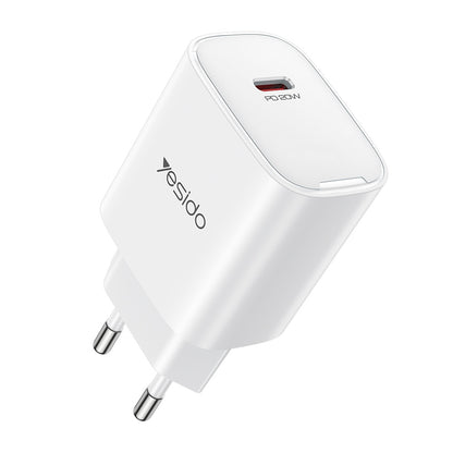 Carregador de Rede Yesido YC01E, 20W, 3A, 1 x USB-C, Branco