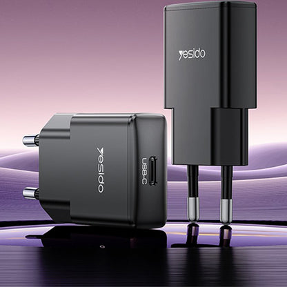 Carregador de Rede Yesido YC74, 30W, 3A, 1 x USB-C, Preto