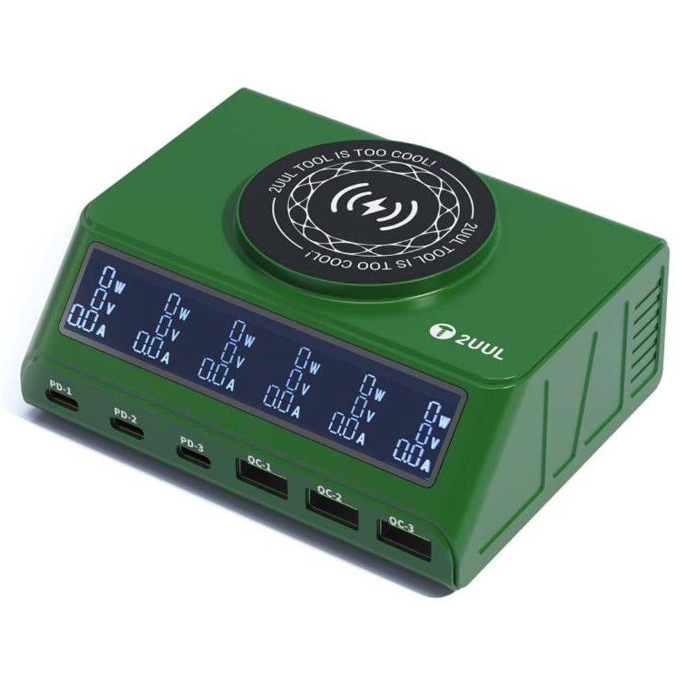 Carregador Estação 2UUL PC11 QI, 110W, 3A, 3 x USB-A - 3 x USB-C, Verde