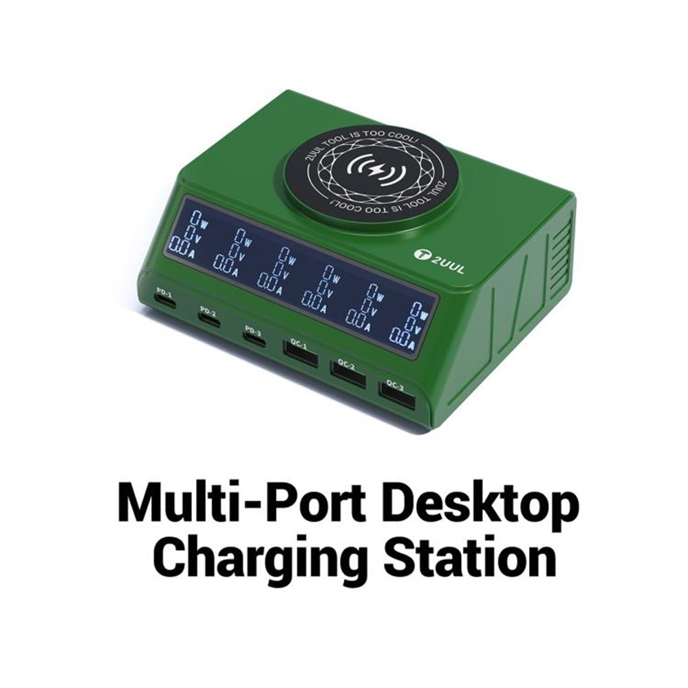 Carregador Estação 2UUL PC11 QI, 110W, 3A, 3 x USB-A - 3 x USB-C, Verde