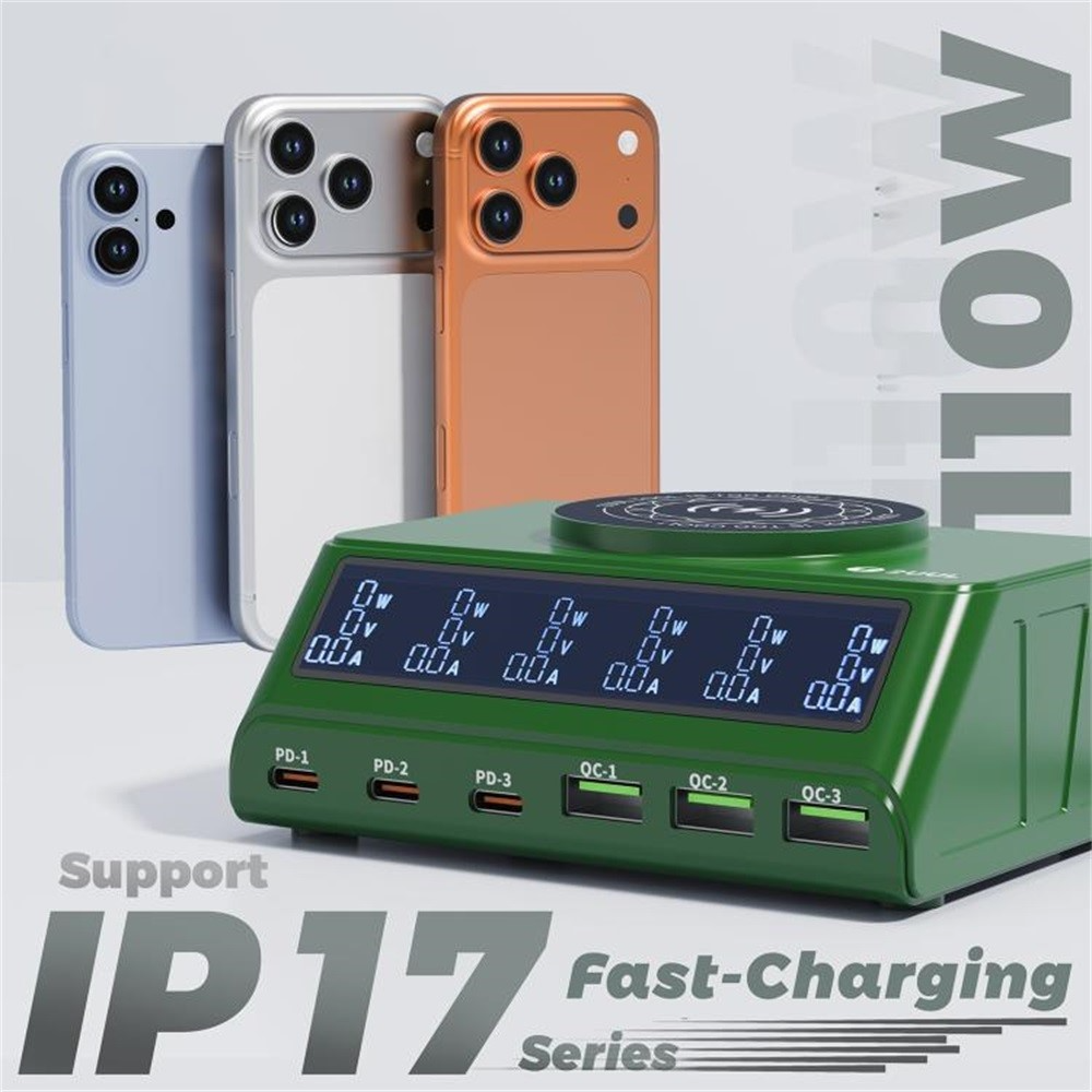 Carregador Estação 2UUL PC11 QI, 110W, 3A, 3 x USB-A - 3 x USB-C, Verde