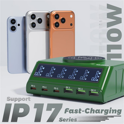 Carregador Estação 2UUL PC11 QI, 110W, 3A, 3 x USB-A - 3 x USB-C, Verde