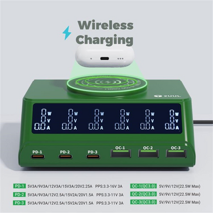 Carregador Estação 2UUL PC11 QI, 110W, 3A, 3 x USB-A - 3 x USB-C, Verde