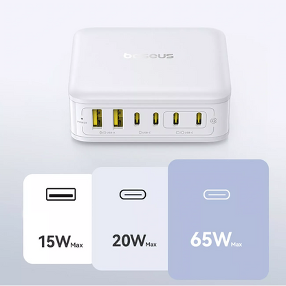 Carregador Estação Baseus EnerFill FH21, 120W, 2 x USB-A - 4 x USB-C, Branco E0120T01