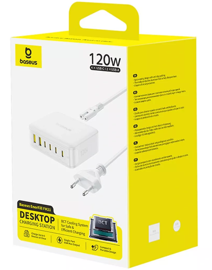 Carregador Estação Baseus EnerFill FH21, 120W, 2 x USB-A - 4 x USB-C, Branco E0120T01