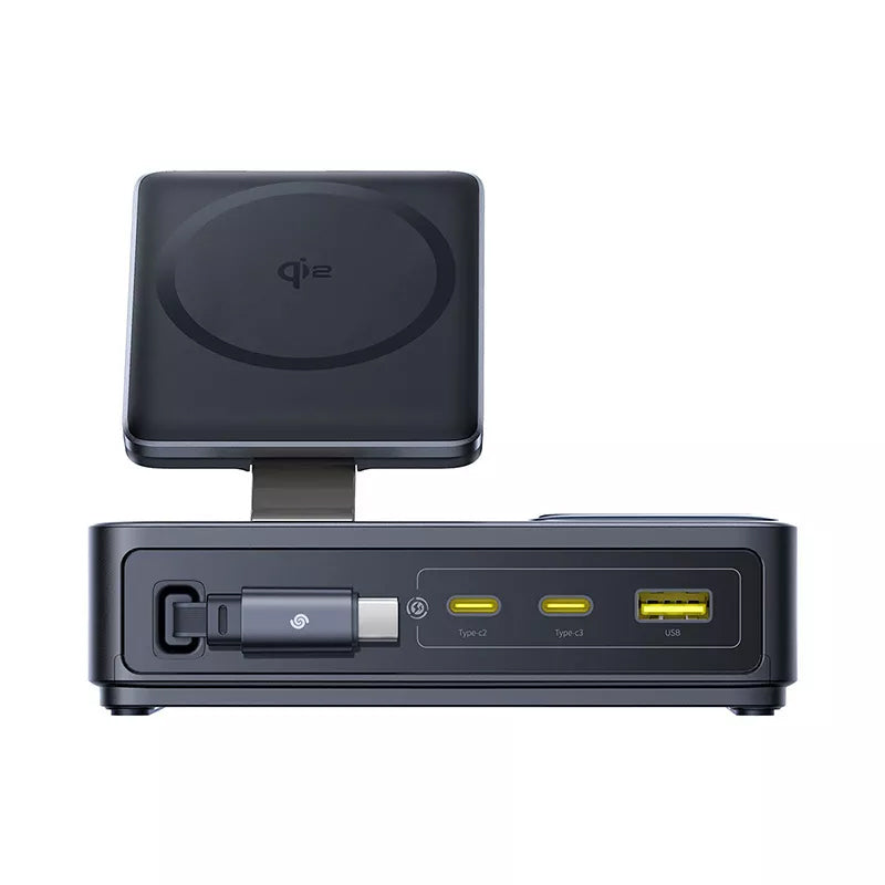 Incarcator Statie Baseus Nomos QI 5in1, 140W, 5A, 1 x USB-A - 2 x USB-C, Negru P10178800123-00