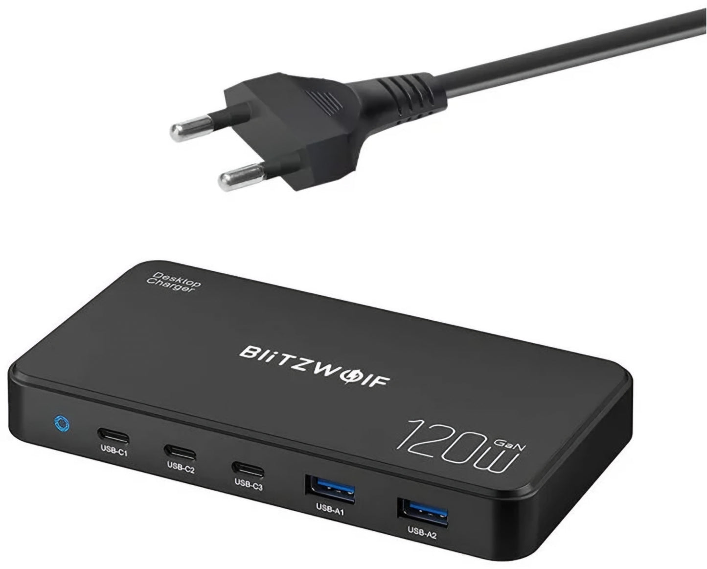 Carregador Estação BlitzWolf BW-i100, 120W, 5A, 2 x USB-A - 3 x USB-C, Preto