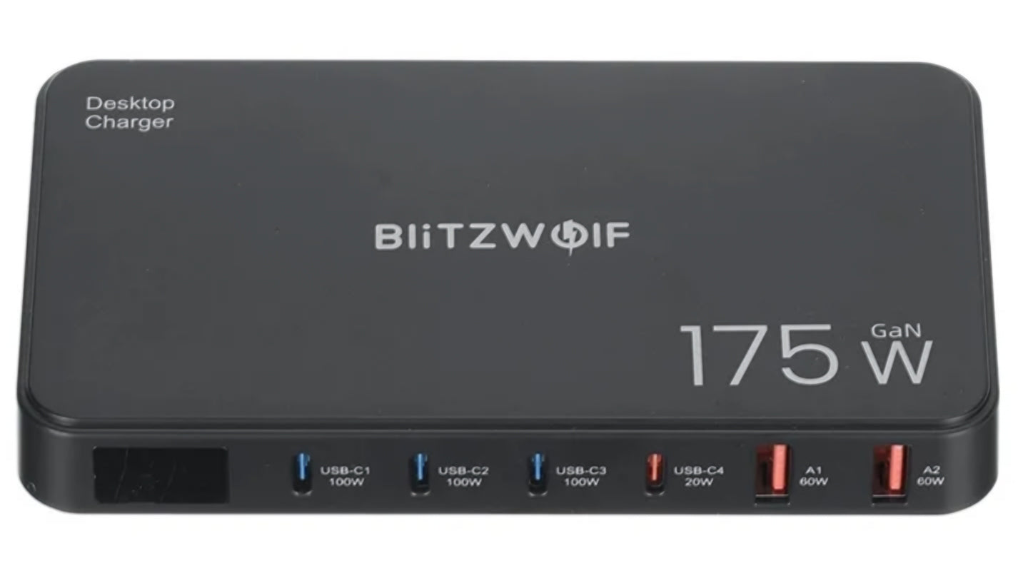 Carregador Estação BlitzWolf BW-S30, 175W, 5A, 2 x USB-A - 4 x USB-C, Preto