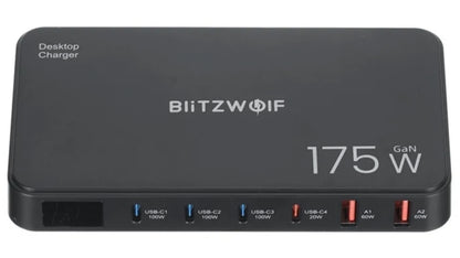 Carregador Estação BlitzWolf BW-S30, 175W, 5A, 2 x USB-A - 4 x USB-C, Preto