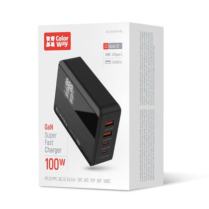 Carregador Estação ColorWay Display, 100W, 5A, 2 x USB-A - 2 x USB-C, Preto