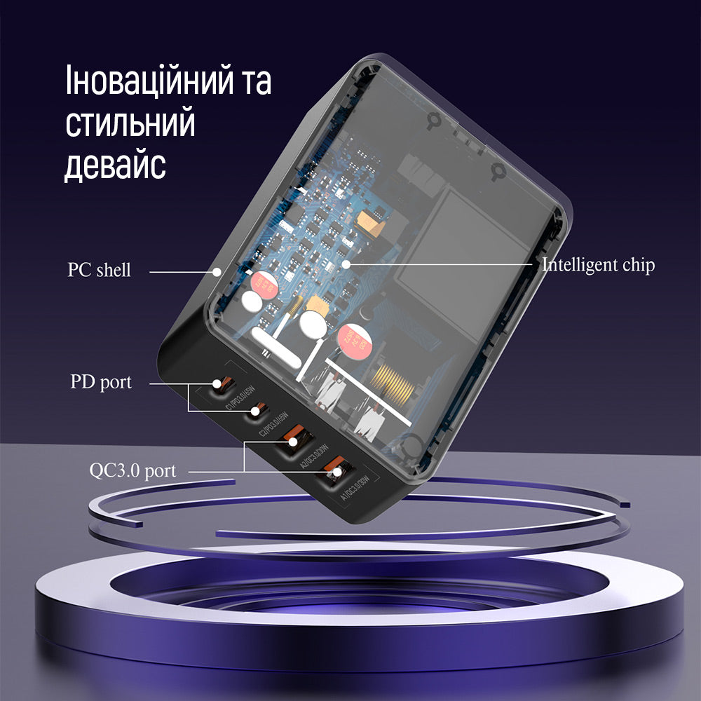 Carregador Estação ColorWay Display, 65W, 3.25A, 2 x USB-A - 2 x USB-C, Preto