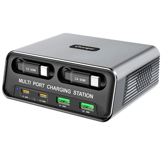 Carregador Estação com Cabo USB-C OEM WLX-60C, 130W, 2 x USB-A - 2 x USB-C, Cinzento