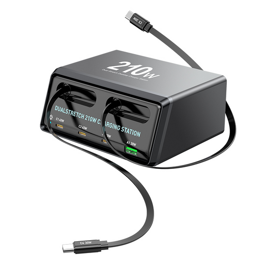 Carregador Estação Com Cabo USB-C OEM WLX-60E, 210W, 3A, 1 x USB-A - 3 x USB-C, Cinzento