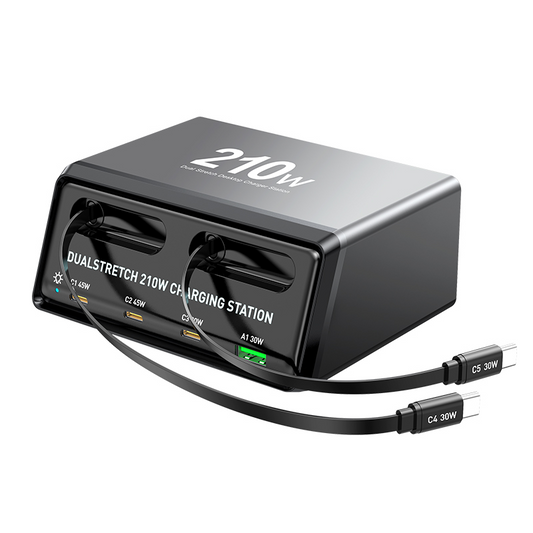 Carregador Estação Com Cabo USB-C OEM WLX-60E, 210W, 3A, 1 x USB-A - 3 x USB-C, Cinzento