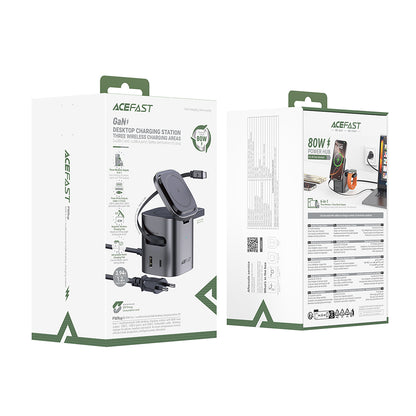 Carregador Estação com Cabo USB-C Acefast Z9 QI 6in1, 80W, 1 x USB-C - 1 x USB-A, Preto