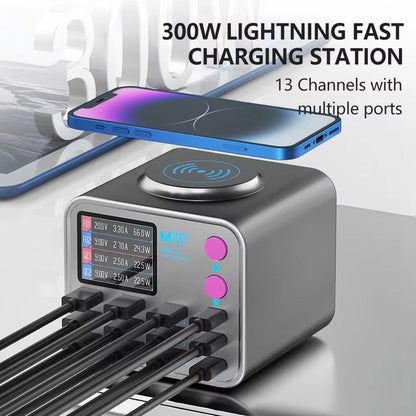 MaAnt DianBa No.2 QI Charging Station, 300W, 3A, 3 x USB-C - 9 x USB-A, Grey