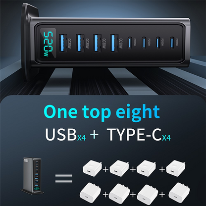 Carregador Estação OEM, 520W, 5A, 4 x USB-A - 4 x USB-C, Cinzento