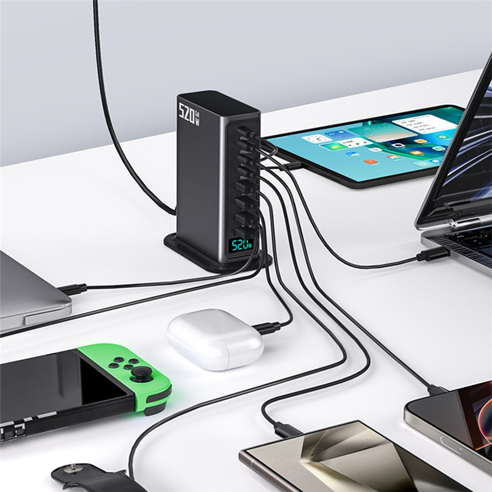 Carregador Estação OEM, 520W, 5A, 4 x USB-A - 4 x USB-C, Cinzento