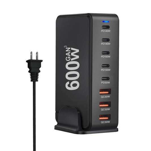 Carregador Estação OEM, 600W, 4 x USB-A - 4 x USB-C, Preto