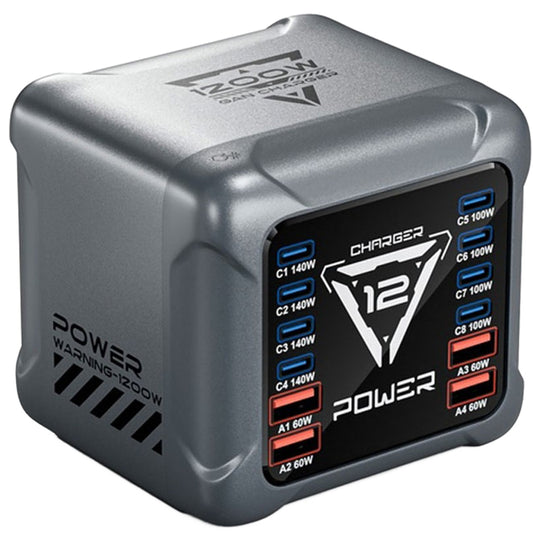 Carregador Estação OEM BK-127D, 280W, 5A, 4 x USB-A - 8 x USB-C, Cinzento