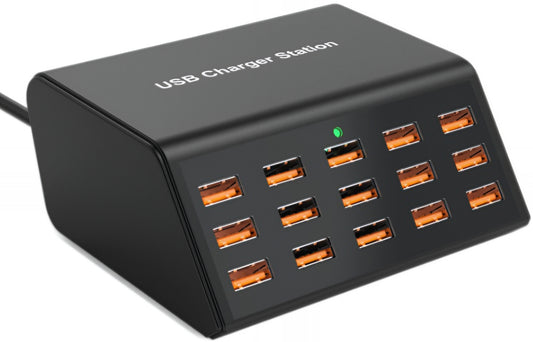 Carregador Estação OEM HW15, 100W, 2A, 15 x USB-A, Preto